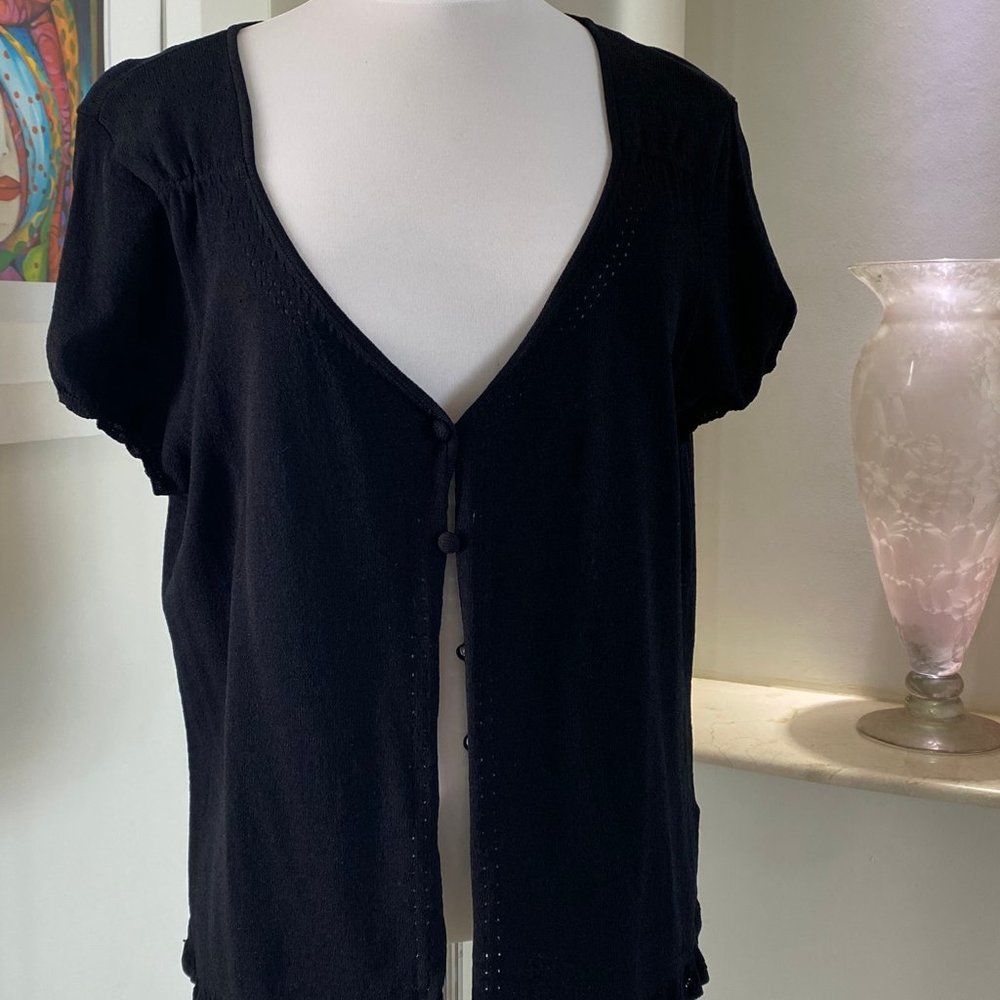 Ladies Knit Button Down Top-Short Sleeves-Size Large
